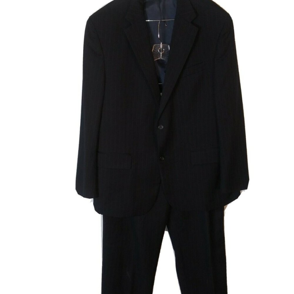 2 Piece Men Suit Geoffrey Beene 46R Dark Blue Mult